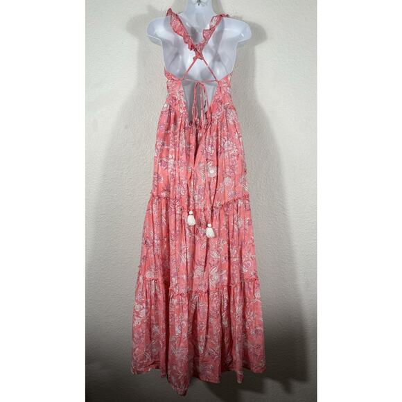 Madison Mathews Maxi Dress Women’s Size M Pink Sleeveless Floral Cotton VNeck - Picture 6 of 14